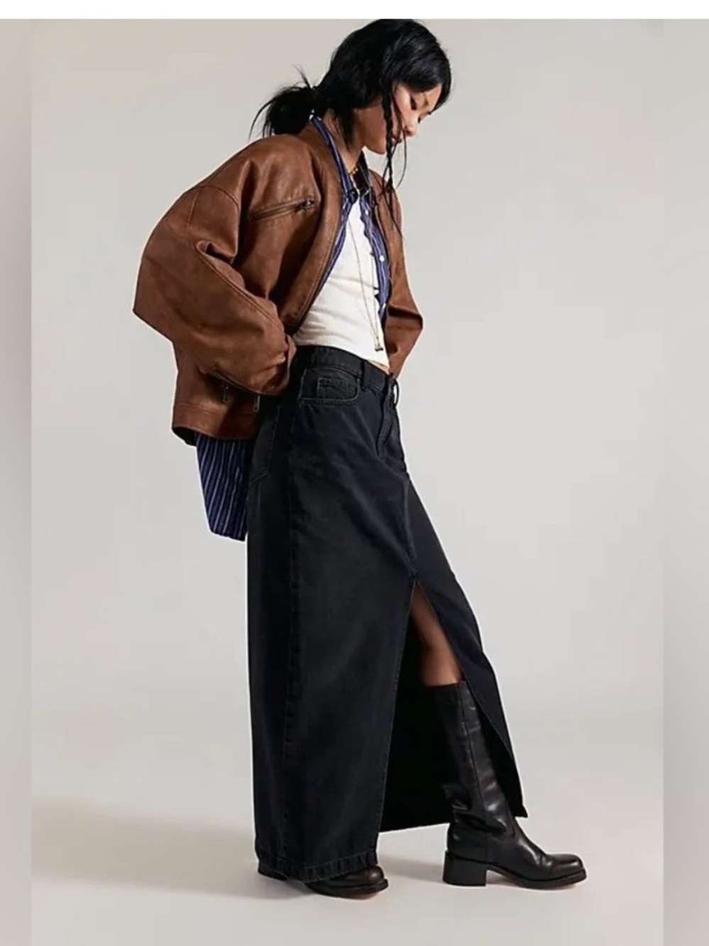 Free People Nothing Better Bewitched Black Cotton Jean Skirt NWT Sz 25 Ret $128